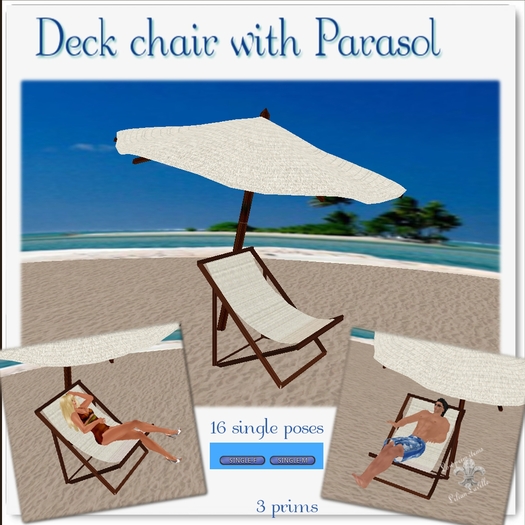 Second Life Marketplace Deck chair with parasol 16 poses